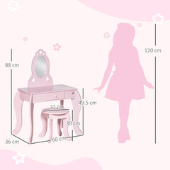 Kozy Kids Vanity Table & Stool Girls Dressing Set Make Up Desk Chair Dresser Play Set with Mirror Pink