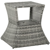 Kozy Outdoor Patio Rattan Wicker Coffee Table Bistro Side Table w/ Umbrella Hole and Storage Space, Grey