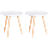 HOMCOM Carved Elegance: Set of 2 Floral Coffee Tables with Tray Top, Wooden Legs, Modern Round Side Tables, White | Aosom UK