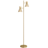 Kozy Floor Lamp with Adjustable Dual Head, Modern Standing Lamp with Floral Glass Shades and Foot Switch for Living Room Bedroom, E27 Socket, Bulb Not Included, Gold Tone