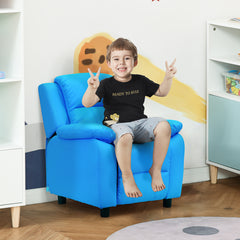 Kozy Kids Children Recliner Lounger Armchair Games Chair Sofa Seat PU Leather Look w/ Storage Space on Arms (Blue)