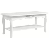 Kozy White Coffee Table Wood Cocktail Tea Centre Table with Storage Shelf for Living Room Reception Room, 94L x 44W x 42H cm