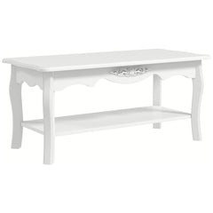Kozy White Coffee Table Wood Cocktail Tea Centre Table with Storage Shelf for Living Room Reception Room, 94L x 44W x 42H cm