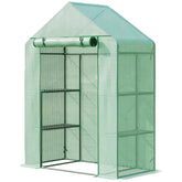 Kozy Walk In Greenhouse with Shelves, Portable Gardening Plant Grow House for Outdoor with 2 Tier Shelf, Roll-Up Zippered Door, PE Cover, 141 x 72 x 191cm, Green