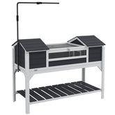 Kozy Wooden Tortoise Enclosure w/ Adjustable Lamp Holder, Openable Lid, Dual Main Houses, Storage Shelf, Fixed Tray - Grey