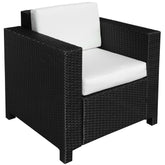 Kozy Single Seater Rattan Chair Sofa with 10 cm Thick Padded Cushion, All-Weather PE Wicker Weave Garden Armchair with Armrests, Black