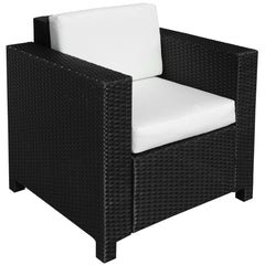 Kozy Single Seater Rattan Chair Sofa with 10 cm Thick Padded Cushion, All-Weather PE Wicker Weave Garden Armchair with Armrests, Black
