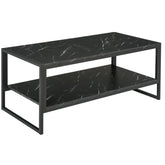 HOMCOM Elegant Two-Tier Coffee Table: Laminate Marble Print Top, Metal Frame, Foot Pads, 2 Shelves, Black | Aosom UK
