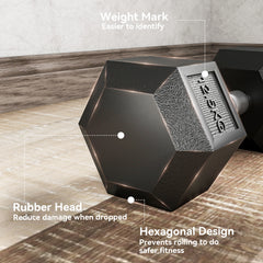 Kozy - 2x12.5KG Rubber Hex Dumbbell Portable Hand Weights Dumbbell Home Gym