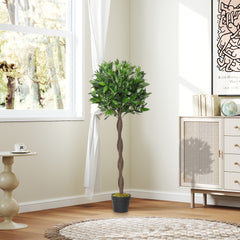 Kozy Artificial Bay Laurel Topiary Trees w/ Pot Fake, Set Of 2 120cm/4FT Indoor Greenery Plant Home Office Garden Decor Green