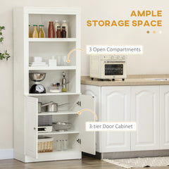 Kozy Kitchen Cupboard with 6-tier Shelving, Freestanding Storage Cabinet, Pantry Cupboard with 3 Open Compartments and Double-door Cabinet with Adjustable Shelves, White