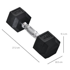 HOMCOM Hexagonal Dumbbell Set: 2x4kg Rubber Weights for Home Gym, Weight Lifting Exercise | Aosom UK