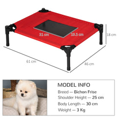PawHut Elevated Pet Bed Portable Camping Raised Dog Bed w/ Metal Frame Black and Red (Small) | Aosom UK
