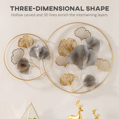HOMCOM 3D Metal Wall Art Modern Ginkgo Leaves Hanging Wall Sculptures Home Decor for Living Room Bedroom Dining Room, Gold | Aosom UK