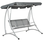 Kozy Three Person Steel Outdoor Porch Swing Chair Bench w/ Canopy Cover Grey