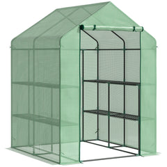 Kozy Walk in Greenhouse with Shelves Steeple Green House for Garden Grow House Removable Cover 143x138x190cm, Green