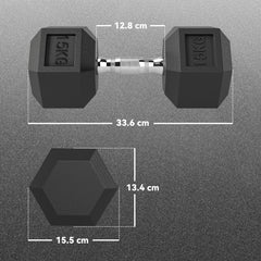 Kozy - 2x15KG Rubber Hex Dumbbell Portable Hand Weights Dumbbell Home Gym