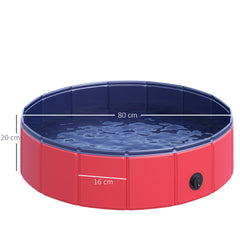 PawHut Foldable Pet Swimming Pool, Durable PVC Non-Slip, Easy Storage, 80 cm Diameter, Red | Aosom UK