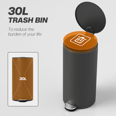 Kozy 30 Litre Pedal Kitchen Bin with Soft Close and Stay Open Lid, Rubbish Bin with Removable Inner Bucket for Kitchen, Office, Home, Black