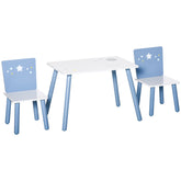 Kozy 3 Pcs Kids Table & Chairs Set w/ Wood Legs Safe Corners Cute Stars Seating Mini Furniture Home Playroom Bedroom Dining Room Blue