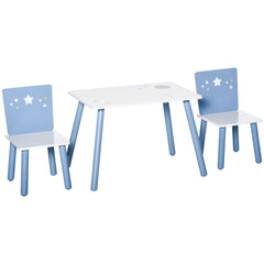 Kozy 3 Pcs Kids Table & Chairs Set w/ Wood Legs Safe Corners Cute Stars Seating Mini Furniture Home Playroom Bedroom Dining Room Blue