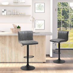 Kozy Adjustable Barstools Set of 2, Swivel Counter Bar Chairs, Bar Stools with Footrest, PU Leather, Gas Lift, Grey