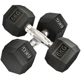 Kozy 2x6kg Hex Dumbbells Set Rubber Dumbbells Weight Lifting Equipment Fitness Home Gym