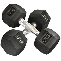 Kozy 2x6kg Hex Dumbbells Set Rubber Dumbbells Weight Lifting Equipment Fitness Home Gym