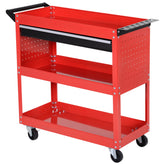 Kozy 3-Tier Tool Trolley Cart Storage Shelf Roller Cabinet DIY Box Garage Workshop with Drawer Red