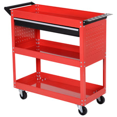 Kozy 3-Tier Tool Trolley Cart Storage Shelf Roller Cabinet DIY Box Garage Workshop with Drawer Red