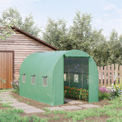 Outsunny 3.5 x 2 x 2 m Polytunnel Greenhouse, Walk in Pollytunnel Tent with Steel Frame, PE Cover, Roll Up Door and 6 Windows, Green | Aosom UK