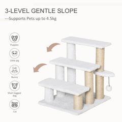 PawHut Pet Stair with 3-step Climb Ladder, Scratching Posts, Platforms, Toy Ball, for Indoor Elderly Cats Kittens, White