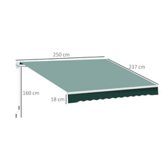 Outsunny Manual Retractable Garden Patio Awning, Sun Shade Shelter with Winding Handle, 2.5m x 2m, Green | Aosom UK