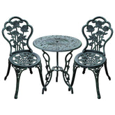 Kozy Cast Aluminium Outdoor Patio Garden Bistro Elegant Design Table Chair Set - Green (3-Piece)