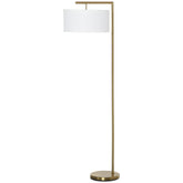 Kozy Floor Lamp, Modern Standing Lamp with Linen Lampshade, Round Base for Living Room, Bedroom, Dining Room, 153cm, Gold and White