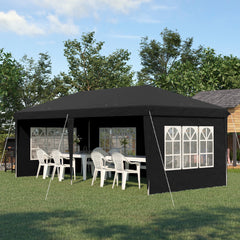 Outsunny 3 x 6m Pop Up Gazebo, Height Adjustable Marquee Party Tent with Sidewalls and Storage Bag, Black | Aosom UK