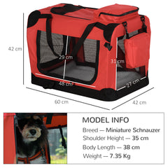 Kozy Foldable Pet Carrier for Small and Miniature Dogs, Portable Cat Carrier Soft Side Pet Travel Crate with Removable Mat, Storage Bags, Breathable Mesh Window 60 x 42 x 42cm - Red