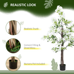 HOMCOM Artificial Honeysuckle Plant in Pot, Fake Floral Decor with Curved Boots for Indoor Outdoor Use, 15x15x150cm, White and Green