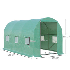 Outsunny 4L x 2W x 2H Polytunnel Greenhouse Garden Flower Vegetable Planter 25mm Diameter Galvanised Steel Frame w/ Zipped Door-Green | Aosom UK