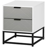 Kozy Bedside Cabinet with 2 Drawer Storage Unit, Unique Shape Bedroom Table Nightstand with Metal Base, for Living Room, Study Room, Dorm