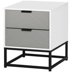 Kozy Bedside Cabinet with 2 Drawer Storage Unit, Unique Shape Bedroom Table Nightstand with Metal Base, for Living Room, Study Room, Dorm