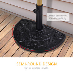 Kozy 9kg Resin Parasol Base, Half Round Umbrella Stand with Floral Design for Garden, Outdoor, Suitable Umbrella Rod: 3.8cm, 4.8cm, Black