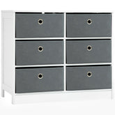 Kozy Chests of Drawer, Fabric Dresser Storage Cabinet with 6 Drawers for Bedroom, Living Room and Hallway, White and Grey