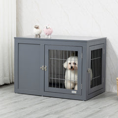 Kozy Furniture Style Dog Crate for Small and Medium Dogs, End Table Pet Cage with Two Lockable Doors - Grey