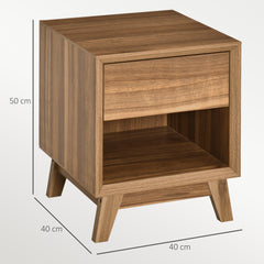 Kozy Modern Bedside Table Nightstand, Living Room End Table, Side Table with Drawer and Shelf, Walnut Brown