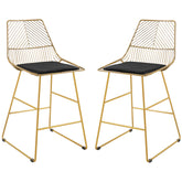 HOMCOM Set of 2 Bar Chair w/ Modern Counter Height, Wire Metal Bar Stool for Kitchen, Counter Bar Stool, Gold | Aosom UK
