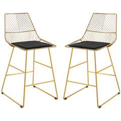 HOMCOM Set of 2 Bar Chair w/ Modern Counter Height, Wire Metal Bar Stool for Kitchen, Counter Bar Stool, Gold | Aosom UK