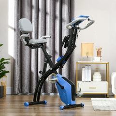 Kozy 2-in-1 Folding Exercise Bike with 8-Level Magnetic Resistance, Arm Resistance Band, Pulse Sensor, Blue
