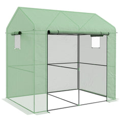Outsunny Greenhouse, Walk-in Garden Grow House with Roll-up Door and Mesh Windows, 200 x 140 x 200cm, Green | Aosom UK