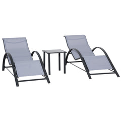 Outsunny 3 Pieces Lounge Chair Set Garden Outdoor Recliner Sunbathing Chair with Table, Light Grey | Aosom UK